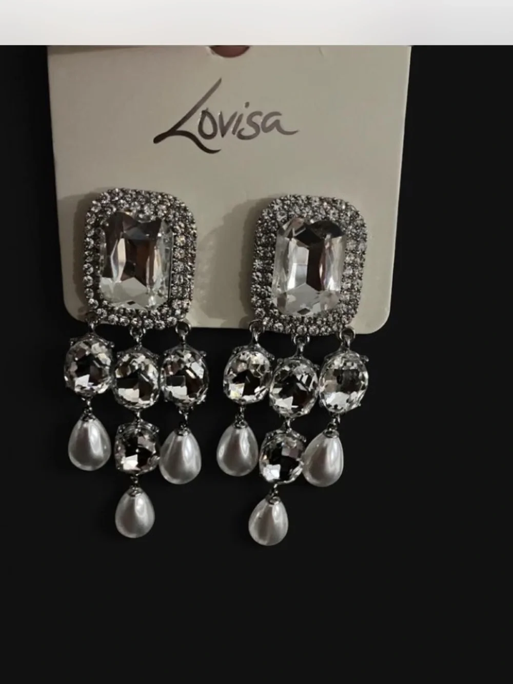 Crystal and Pearl Drop Chandelier Earrings - Silver-Tone